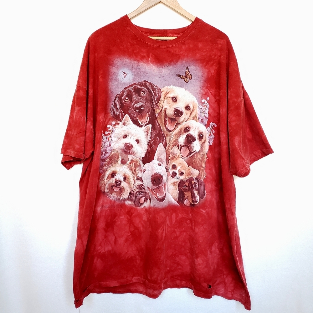 The Mountain Red Tie Dye Happy Dog Graphic Tee
